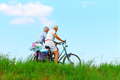 Seniors riding bicycles